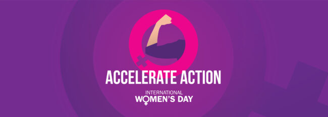 International women’s day concept poster. Woman sign illustration background. 2025 women’s day campaign theme – #AccelerateAction